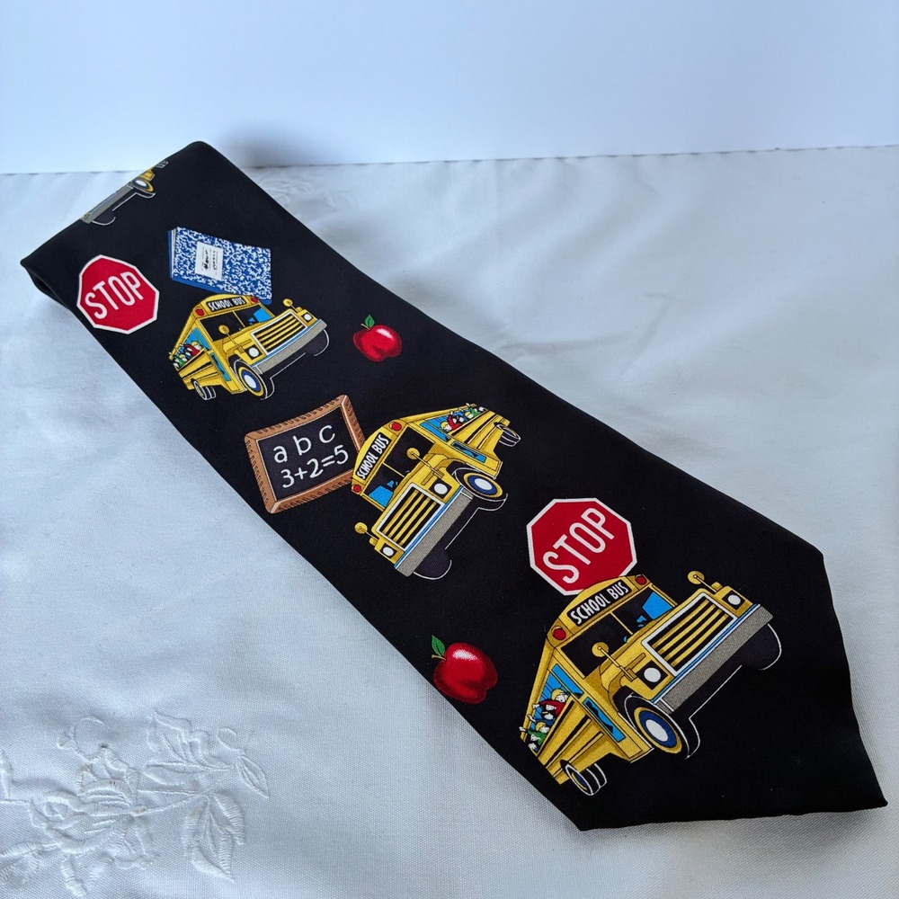 Utopia Necktie Black SchoolBus Teacher Silk Novelty Education Classroom Academic